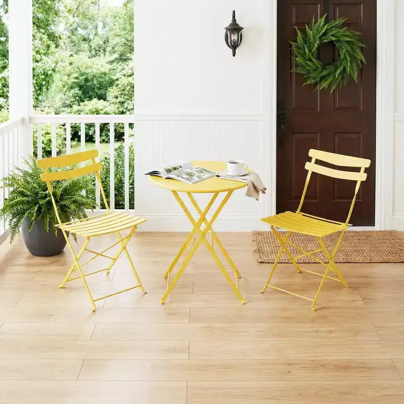 3-Piece Foldable Patio Bistro Chair Set, Rustproof Steel Frame, Space Saving Indoor Outdoor Table and Chairs for Balcony Porch