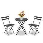3-Piece Foldable Patio Bistro Chair Set, Rustproof Steel Frame, Space Saving Indoor Outdoor Table and Chairs for Balcony Porch