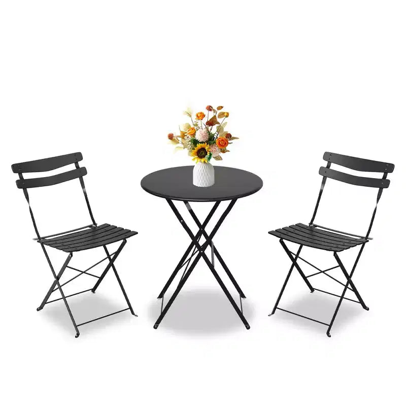 3-Piece Foldable Patio Bistro Chair Set, Rustproof Steel Frame, Space Saving Indoor Outdoor Table and Chairs for Balcony Porch
