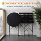 3-Piece Foldable Patio Bistro Chair Set, Rustproof Steel Frame, Space Saving Indoor Outdoor Table and Chairs for Balcony Porch