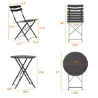 3-Piece Foldable Patio Bistro Chair Set, Rustproof Steel Frame, Space Saving Indoor Outdoor Table and Chairs for Balcony Porch