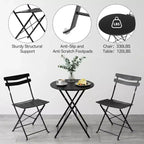 3-Piece Foldable Patio Bistro Chair Set, Rustproof Steel Frame, Space Saving Indoor Outdoor Table and Chairs for Balcony Porch