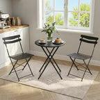 3-Piece Foldable Patio Bistro Chair Set, Rustproof Steel Frame, Space Saving Indoor Outdoor Table and Chairs for Balcony Porch