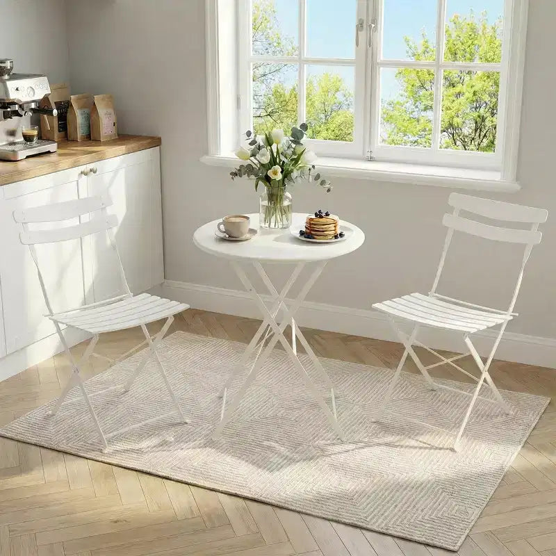 3-Piece Foldable Patio Bistro Chair Set, Rustproof Steel Frame, Space Saving Indoor Outdoor Table and Chairs for Balcony Porch