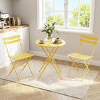 3-Piece Foldable Patio Bistro Chair Set, Rustproof Steel Frame, Space Saving Indoor Outdoor Table and Chairs for Balcony Porch