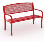 50 Outdoor Metal Garden Bench, Patio Steel Bench with Curved Backrest, Decorative Pattern, Weather-Resistant Porch Bench for Yard, Park, Backyard