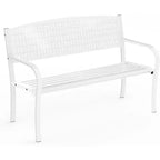 50 Outdoor Metal Garden Bench, Patio Steel Bench with Curved Backrest, Decorative Pattern, Weather-Resistant Porch Bench for Yard, Park, Backyard