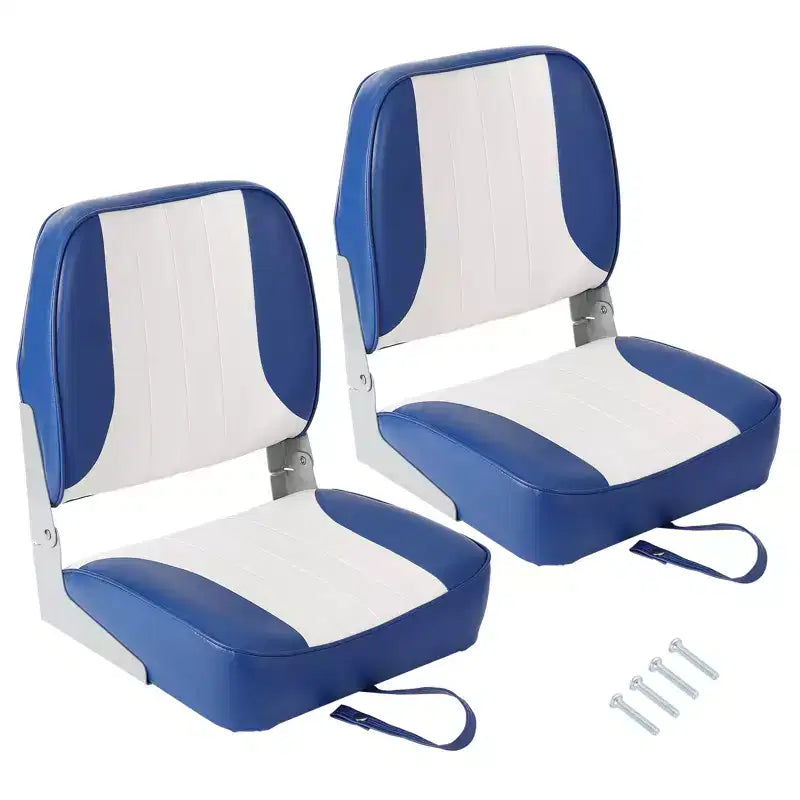 2-Pack Low Back Folding Boat Seats, Waterproof Marine Fishing Seats with 4 Thick Cushion for Bass Boat, Tracker Boat, Pontoon, and Speedboat