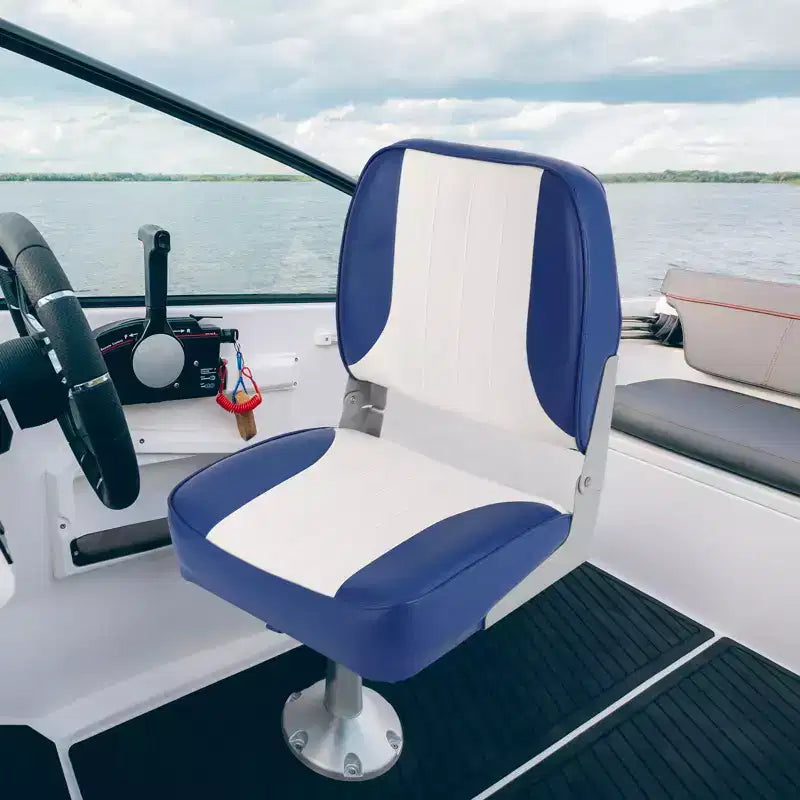 2-Pack Low Back Folding Boat Seats, Waterproof Marine Fishing Seats with 4 Thick Cushion for Bass Boat, Tracker Boat, Pontoon, and Speedboat