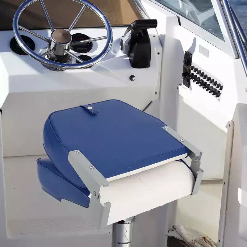 2-Pack Low Back Folding Boat Seats, Waterproof Marine Fishing Seats with 4 Thick Cushion for Bass Boat, Tracker Boat, Pontoon, and Speedboat