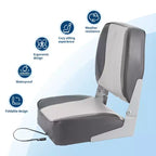 2-Pack Low Back Folding Boat Seats, Waterproof Marine Fishing Seats with 4 Thick Cushion for Bass Boat, Tracker Boat, Pontoon, and Speedboat