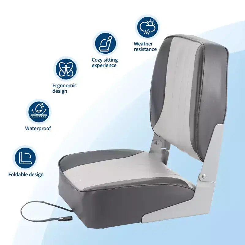 2-Pack Low Back Folding Boat Seats, Waterproof Marine Fishing Seats with 4 Thick Cushion for Bass Boat, Tracker Boat, Pontoon, and Speedboat