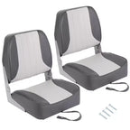 2-Pack Low Back Folding Boat Seats, Waterproof Marine Fishing Seats with 4 Thick Cushion for Bass Boat, Tracker Boat, Pontoon, and Speedboat