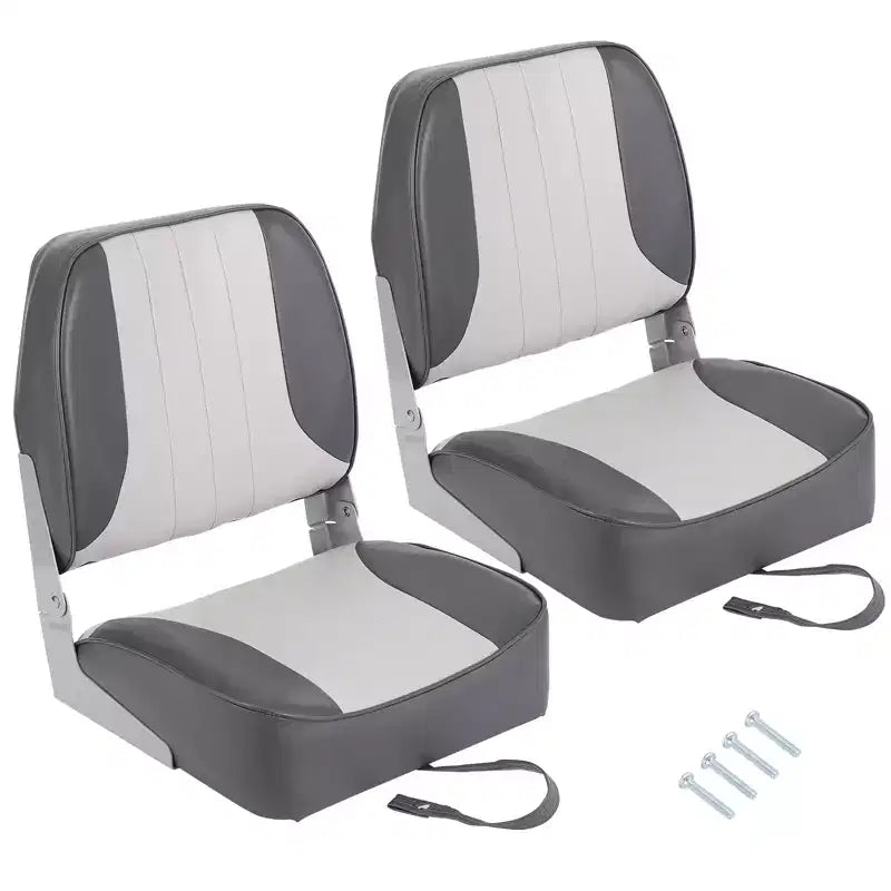 2-Pack Low Back Folding Boat Seats, Waterproof Marine Fishing Seats with 4 Thick Cushion for Bass Boat, Tracker Boat, Pontoon, and Speedboat