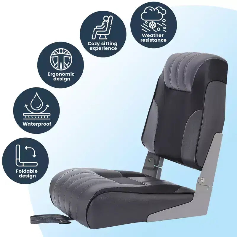 2-Pack Low Back Folding Boat Seats, Waterproof Marine Fishing Seats with 4 Thick Cushion for Bass Boat, Tracker Boat, Pontoon, and Speedboat