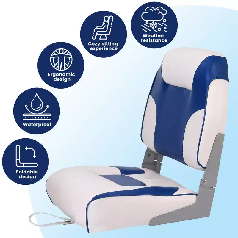 2-Pack Low Back Folding Boat Seats, Waterproof Marine Fishing Seats with 4 Thick Cushion for Bass Boat, Tracker Boat, Pontoon, and Speedboat