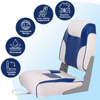 2-Pack Low Back Folding Boat Seats, Waterproof Marine Fishing Seats with 4 Thick Cushion for Bass Boat, Tracker Boat, Pontoon, and Speedboat