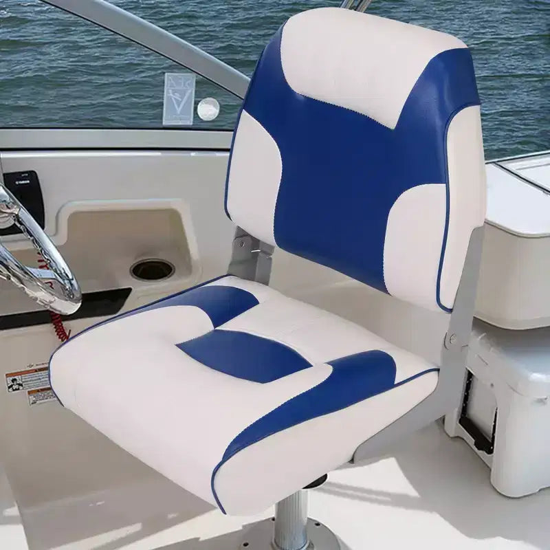 2-Pack Low Back Folding Boat Seats, Waterproof Marine Fishing Seats with 4 Thick Cushion for Bass Boat, Tracker Boat, Pontoon, and Speedboat