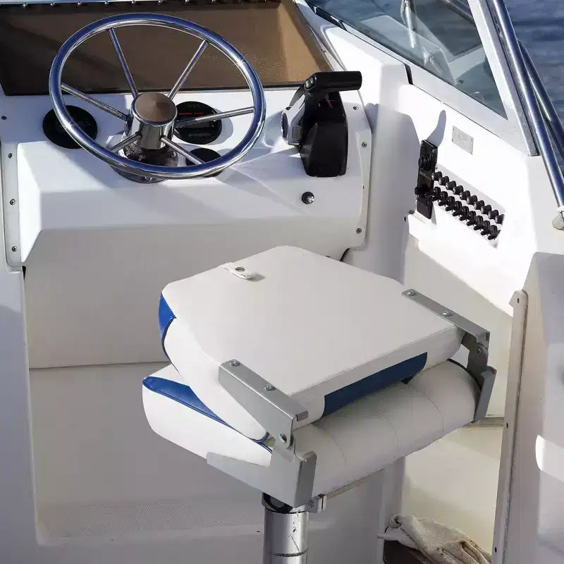 2-Pack Low Back Folding Boat Seats, Waterproof Marine Fishing Seats with 4 Thick Cushion for Bass Boat, Tracker Boat, Pontoon, and Speedboat