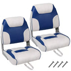 2-Pack Low Back Folding Boat Seats, Waterproof Marine Fishing Seats with 4 Thick Cushion for Bass Boat, Tracker Boat, Pontoon, and Speedboat