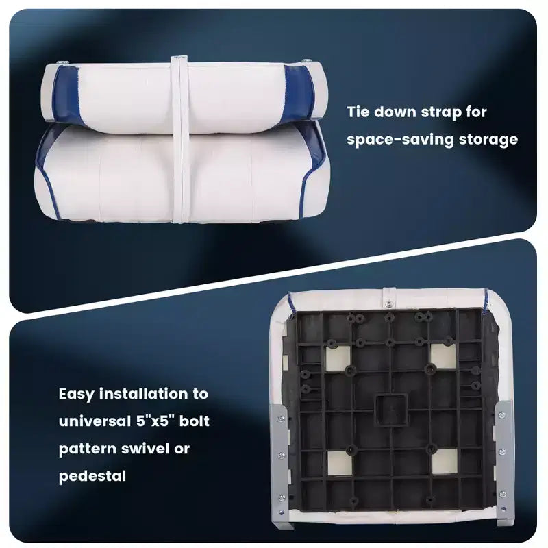2-Pack Low Back Folding Boat Seats, Waterproof Marine Fishing Seats with 4 Thick Cushion for Bass Boat, Tracker Boat, Pontoon, and Speedboat