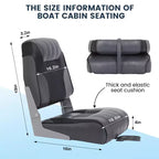 2-Pack Low Back Folding Boat Seats, Waterproof Marine Fishing Seats with 4 Thick Cushion for Bass Boat, Tracker Boat, Pontoon, and Speedboat