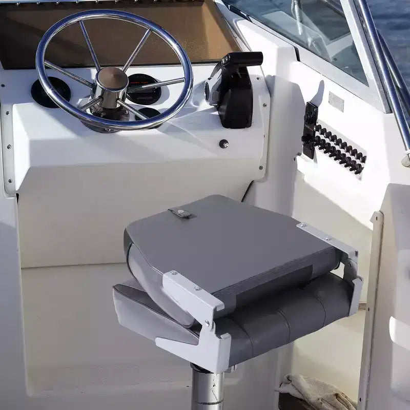 2-Pack Low Back Folding Boat Seats, Waterproof Marine Fishing Seats with 4 Thick Cushion for Bass Boat, Tracker Boat, Pontoon, and Speedboat
