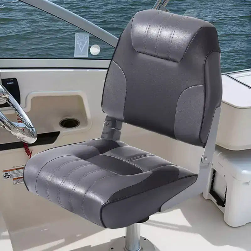 2-Pack Low Back Folding Boat Seats, Waterproof Marine Fishing Seats with 4 Thick Cushion for Bass Boat, Tracker Boat, Pontoon, and Speedboat