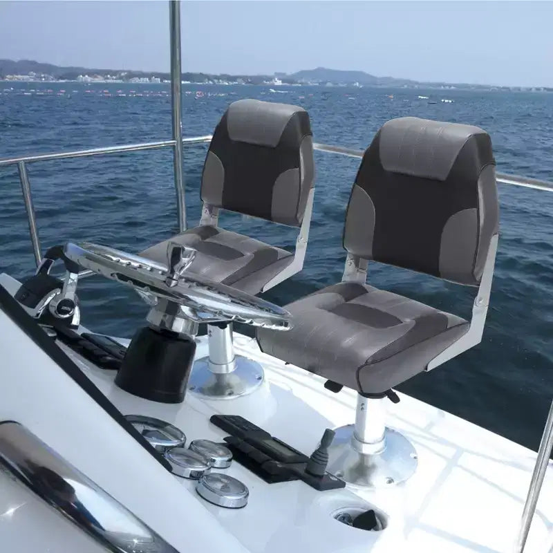 2-Pack Low Back Folding Boat Seats, Waterproof Marine Fishing Seats with 4 Thick Cushion for Bass Boat, Tracker Boat, Pontoon, and Speedboat