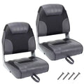 2-Pack Low Back Folding Boat Seats, Waterproof Marine Fishing Seats with 4 Thick Cushion for Bass Boat, Tracker Boat, Pontoon, and Speedboat