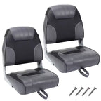 2-Pack Low Back Folding Boat Seats, Waterproof Marine Fishing Seats with 4 Thick Cushion for Bass Boat, Tracker Boat, Pontoon, and Speedboat