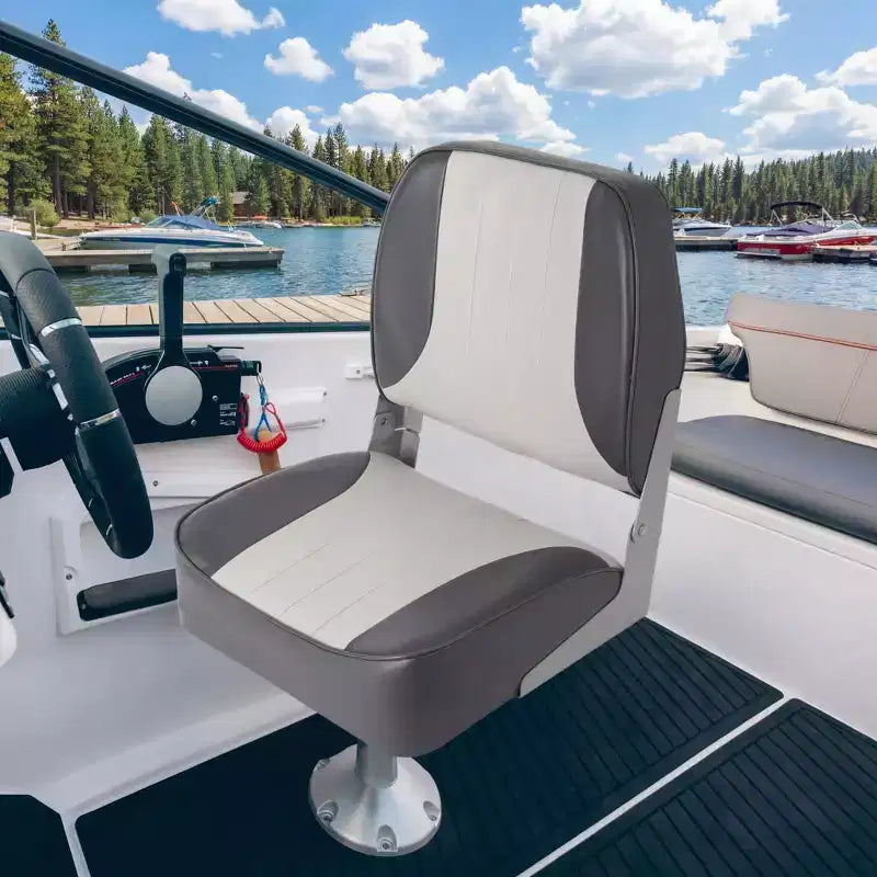 2-Pack Low Back Folding Boat Seats, Waterproof Marine Fishing Seats with 4 Thick Cushion for Bass Boat, Tracker Boat, Pontoon, and Speedboat