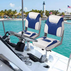 2-Pack Low Back Folding Boat Seats, Waterproof Marine Fishing Seats with 4 Thick Cushion for Bass Boat, Tracker Boat, Pontoon, and Speedboat