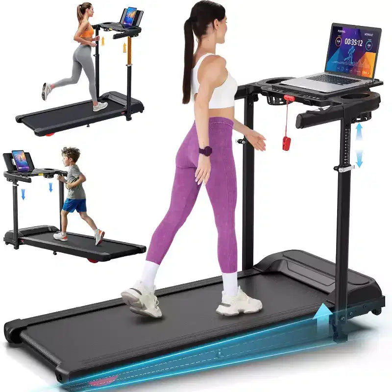 YOUNGFIT 3.5HP Treadmill w/ Desk Workstation & Adjustable Height, 450 lbs Capacity, Portable Folding 15% Incline Walking Pad Treadmill with Handle Bar