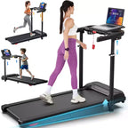 YOUNGFIT 3.5HP Treadmill w/ Desk Workstation & Adjustable Height, 450 lbs Capacity, Portable Folding 15% Incline Walking Pad Treadmill with Handle Bar