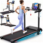 YOUNGFIT 3.5HP Treadmill w/ Desk Workstation & Adjustable Height, 450 lbs Capacity, Portable Folding 15% Incline Walking Pad Treadmill with Handle Bar