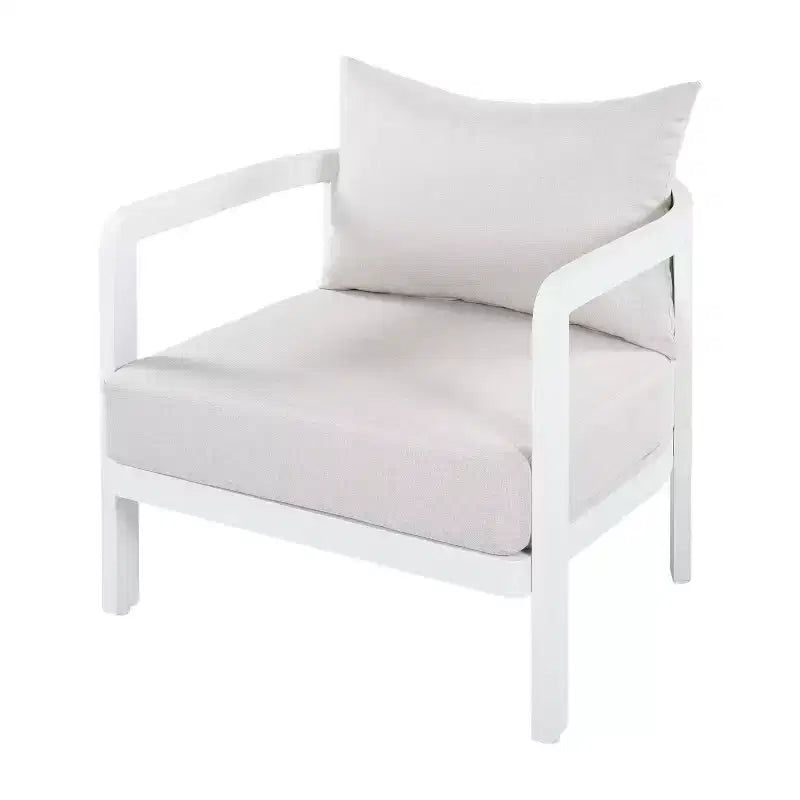 ModernLuxe Outdoor Aluminum Club Chair, Modern Sofa Chair Rust-Proof Patio Accent Chair with Beige Cushion, Backyard Lounge Seat