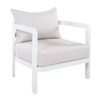 ModernLuxe Outdoor Aluminum Club Chair, Modern Sofa Chair Rust-Proof Patio Accent Chair with Beige Cushion, Backyard Lounge Seat