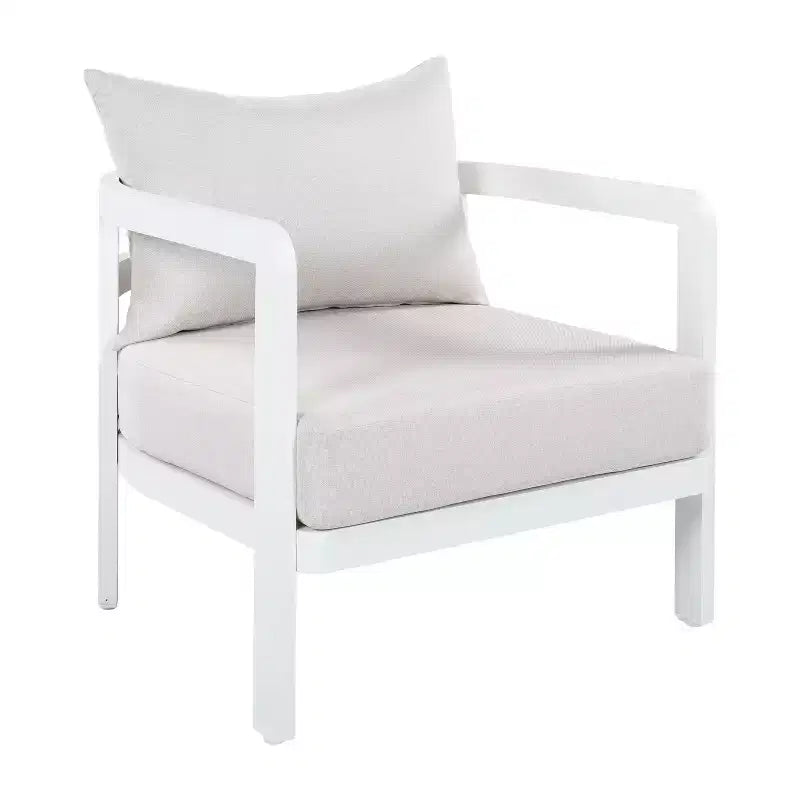 ModernLuxe Outdoor Aluminum Club Chair, Modern Sofa Chair Rust-Proof Patio Accent Chair with Beige Cushion, Backyard Lounge Seat