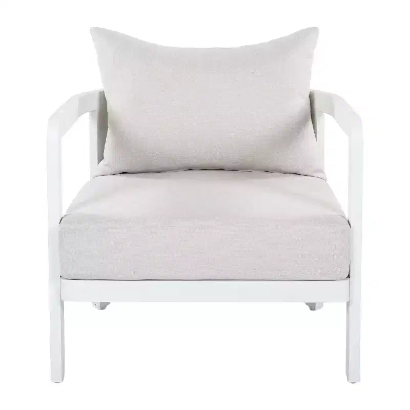 ModernLuxe Outdoor Aluminum Club Chair, Modern Sofa Chair Rust-Proof Patio Accent Chair with Beige Cushion, Backyard Lounge Seat