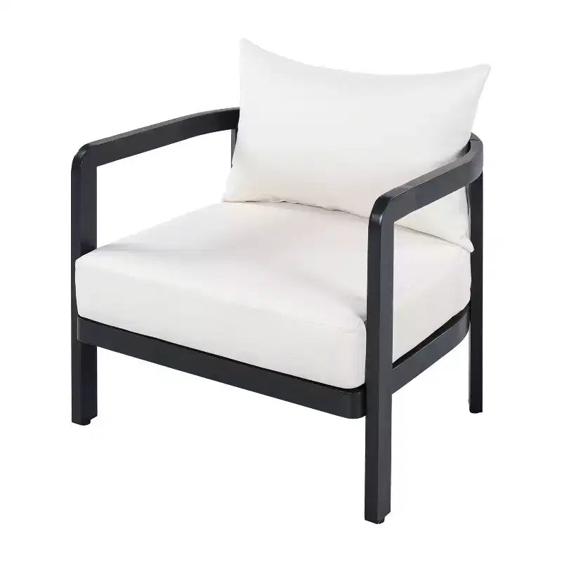 ModernLuxe Outdoor Aluminum Club Chair, Modern Sofa Chair Rust-Proof Patio Accent Chair with Beige Cushion, Backyard Lounge Seat