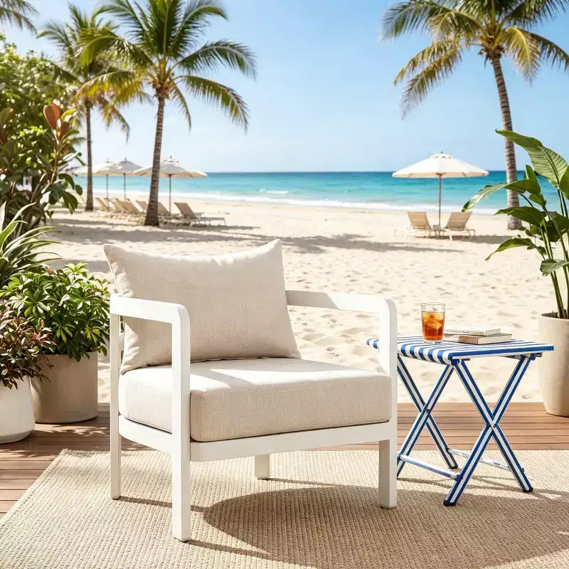 ModernLuxe Outdoor Aluminum Club Chair, Modern Sofa Chair Rust-Proof Patio Accent Chair with Beige Cushion, Backyard Lounge Seat