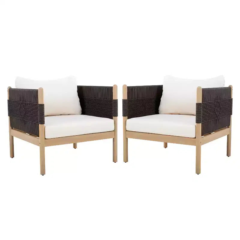 ModernLuxe Set of 2 Patio Accent Chair Dining Chair Rope Outdoor Club Chair Single Lounge Chair Armchair with Soft Cushion & Weather-Resistant Frame