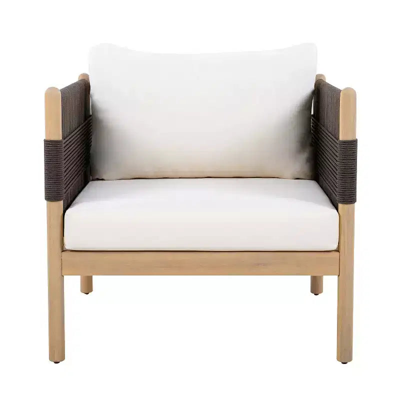ModernLuxe Set of 2 Patio Accent Chair Dining Chair Rope Outdoor Club Chair Single Lounge Chair Armchair with Soft Cushion & Weather-Resistant Frame