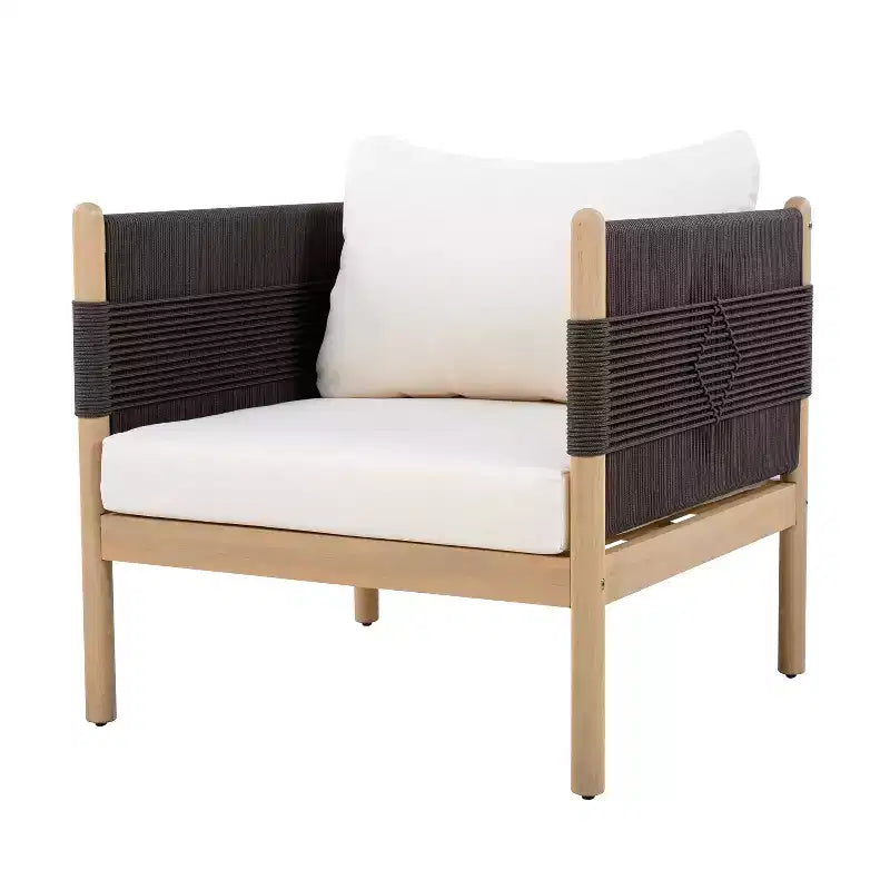 ModernLuxe Set of 2 Patio Accent Chair Dining Chair Rope Outdoor Club Chair Single Lounge Chair Armchair with Soft Cushion & Weather-Resistant Frame