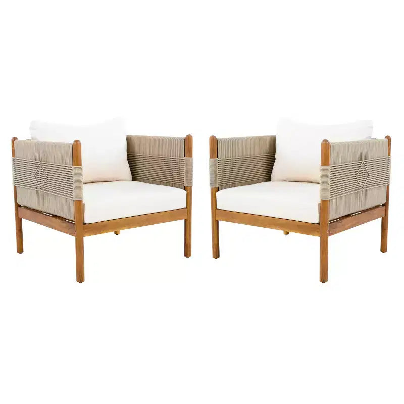 ModernLuxe Set of 2 Patio Accent Chair Dining Chair Rope Outdoor Club Chair Single Lounge Chair Armchair with Soft Cushion & Weather-Resistant Frame