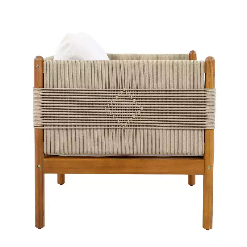 ModernLuxe Set of 2 Patio Accent Chair Dining Chair Rope Outdoor Club Chair Single Lounge Chair Armchair with Soft Cushion & Weather-Resistant Frame
