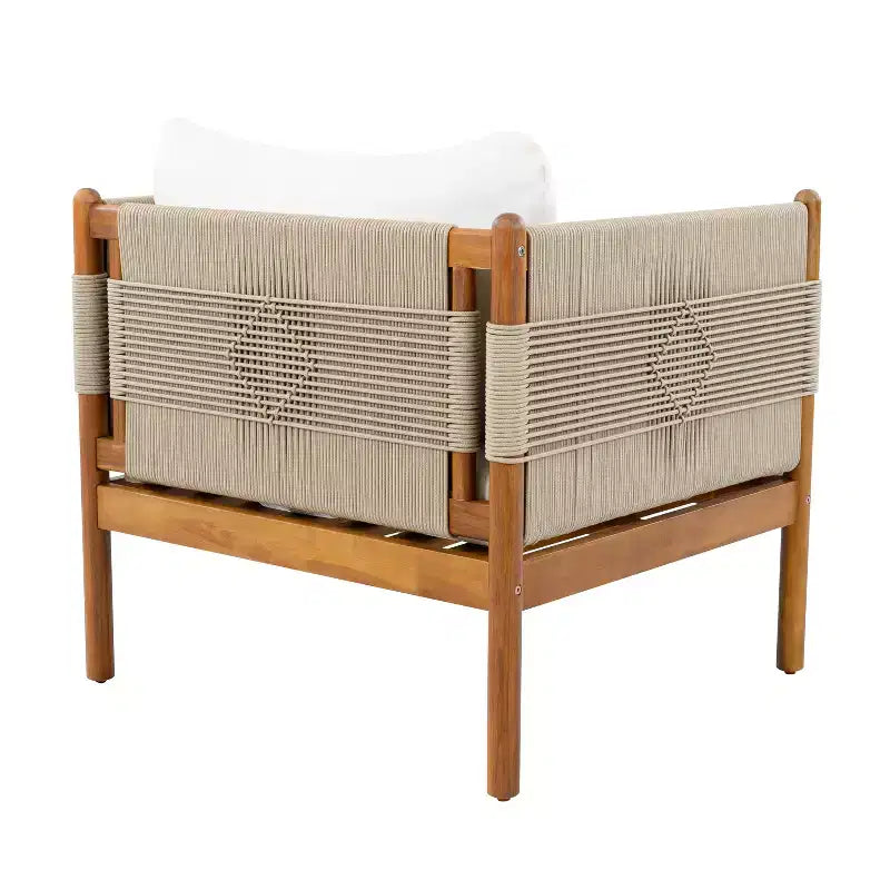 ModernLuxe Set of 2 Patio Accent Chair Dining Chair Rope Outdoor Club Chair Single Lounge Chair Armchair with Soft Cushion & Weather-Resistant Frame