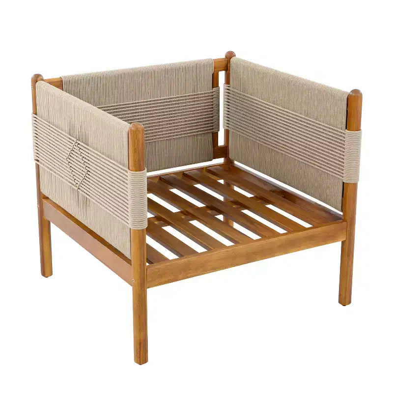 ModernLuxe Set of 2 Patio Accent Chair Dining Chair Rope Outdoor Club Chair Single Lounge Chair Armchair with Soft Cushion & Weather-Resistant Frame