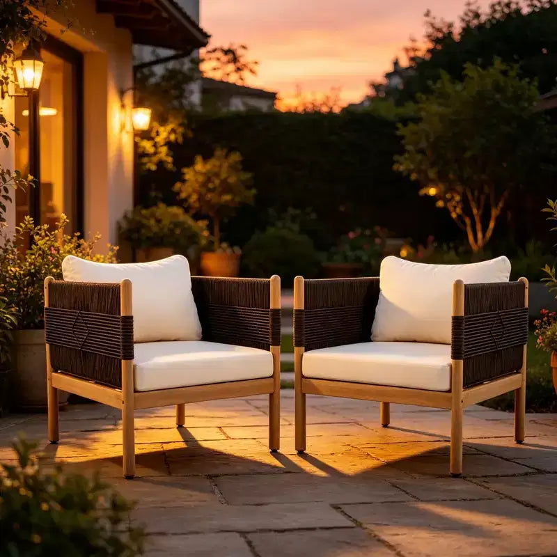 ModernLuxe Set of 2 Patio Accent Chair Dining Chair Rope Outdoor Club Chair Single Lounge Chair Armchair with Soft Cushion & Weather-Resistant Frame
